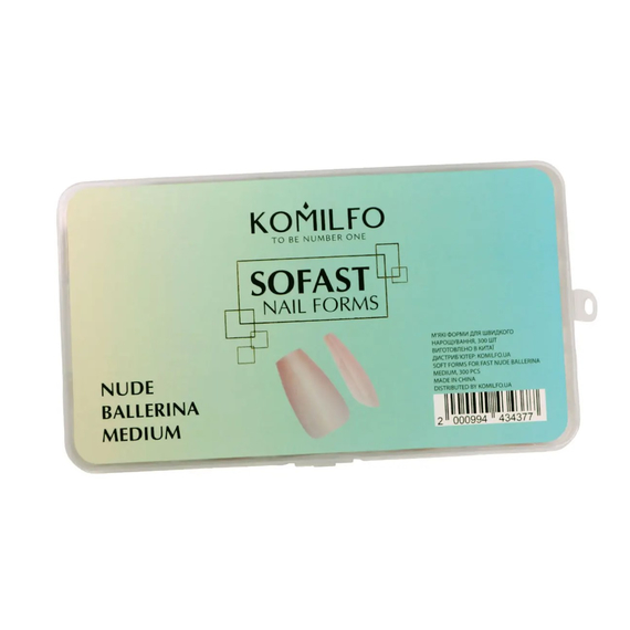 М`які форми для нарощування нігтів Komilfo SoFast Nail Forms Nude Ballerina Medium балерина, 300 шт