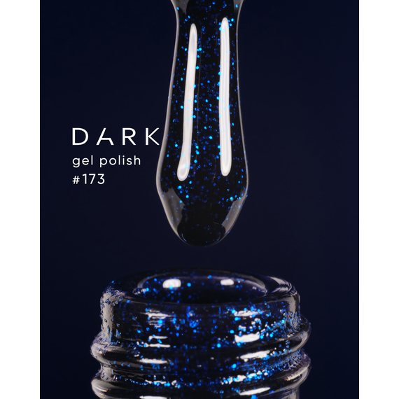 Gel polish DARK No. 173, black with blue sparkles, 10 ml